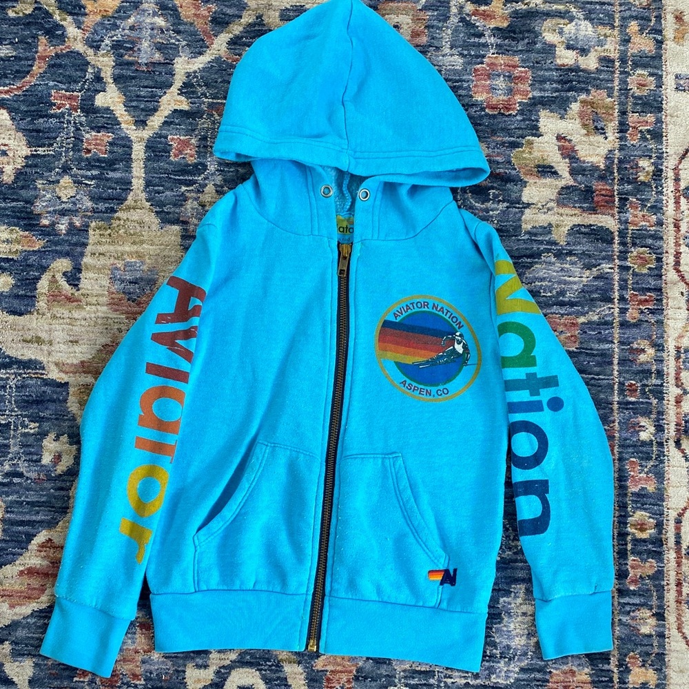 Aviator Nation Kids Turquoise Hoodie with Rainbow Accents